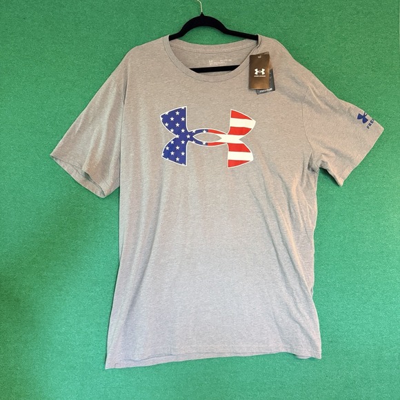 Under Armour 3XL Men's USA Freedom Flag Logo Patriotic America T-Shirt Gray NWT - Picture 2 of 7
